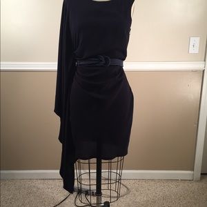 Deep purple side cape mini dress